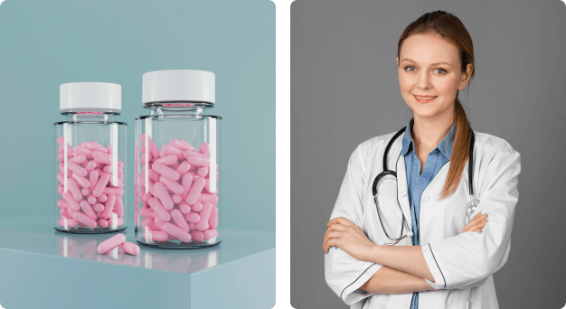 2 luik, 1 twee postjes met roze medicatie. 2 vrouwelijke arts